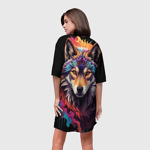 Женская длинная футболка Волчица / 3D-принт – фото 4