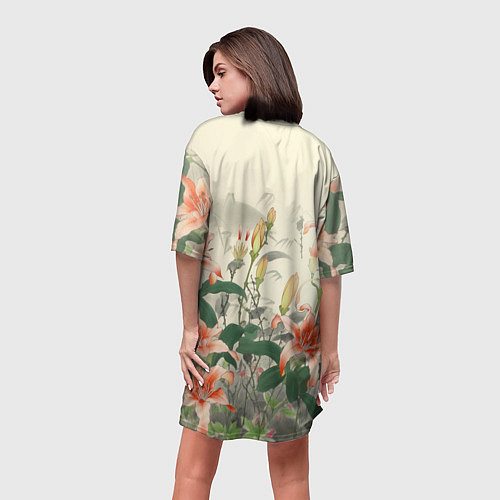 Женская длинная футболка Тигровые лилии - японский стиль / 3D-принт – фото 4