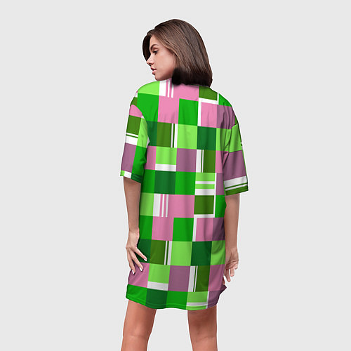 Женская длинная футболка Ретро квадраты ванильные / 3D-принт – фото 4