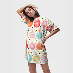 Футболка женская длинная Разноцветные новогодние шары, цвет: 3D-принт — фото 2