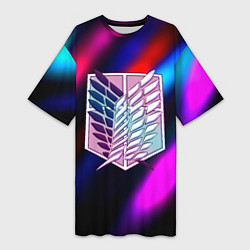 Футболка женская длинная Attack on Titan stripes neon, цвет: 3D-принт