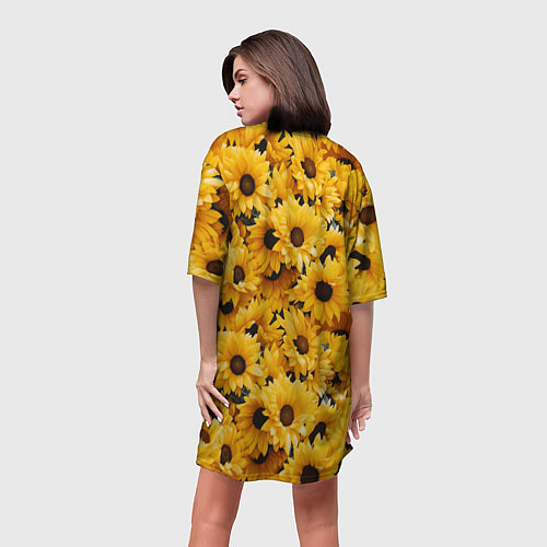 Женская длинная футболка Желтые объемные цветы от нейросети / 3D-принт – фото 4