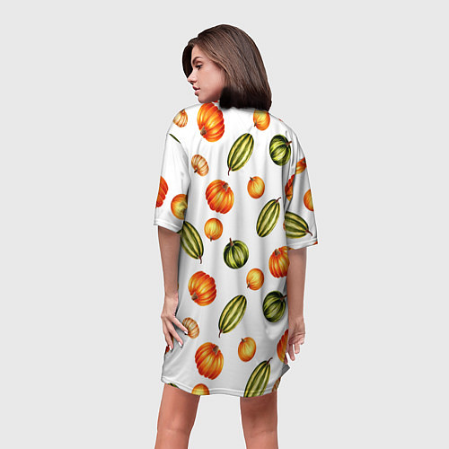 Женская длинная футболка Разноцветные тыквы - паттерн / 3D-принт – фото 4