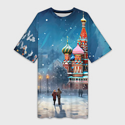 Футболка женская длинная Новогодняя Москва, цвет: 3D-принт