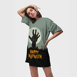 Футболка женская длинная Halloween - рука мертвеца, цвет: 3D-принт — фото 2