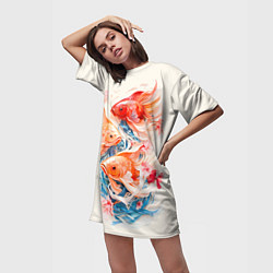 Футболка женская длинная Золотые бойцовые рыбки, цвет: 3D-принт — фото 2