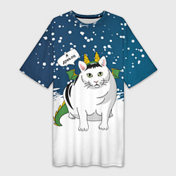 Женская длинная футболка Я дракон - кот