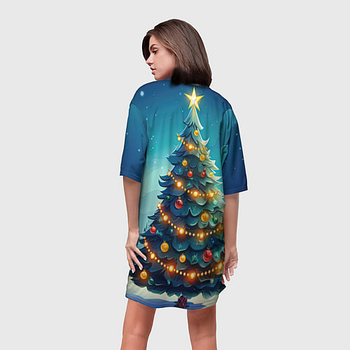 Женская длинная футболка Новогодняя елка / 3D-принт – фото 4