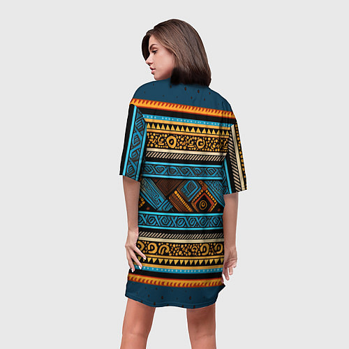 Женская длинная футболка Этнический рисунок в горизонтальную полоску / 3D-принт – фото 4