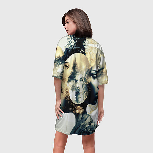Женская длинная футболка Игра разума в стиле абстрактный экспрессионизм / 3D-принт – фото 4