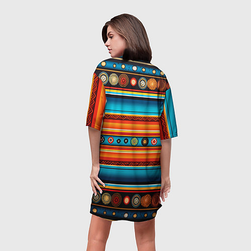 Женская длинная футболка Этнический узор в горизонтальную полоску / 3D-принт – фото 4