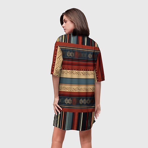 Женская длинная футболка Этнический принт в полоску / 3D-принт – фото 4