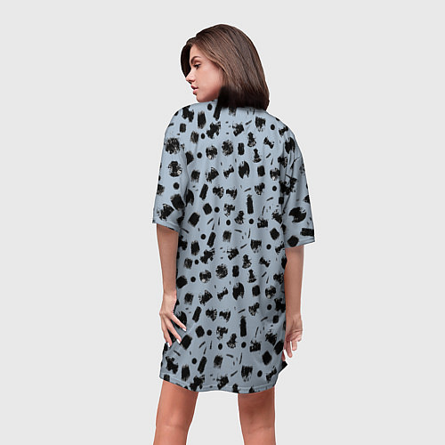 Женская длинная футболка Черный абстрактный гранж на сером / 3D-принт – фото 4