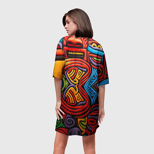 Женская длинная футболка Разноцветный узор в стиле абстракционизм / 3D-принт – фото 4