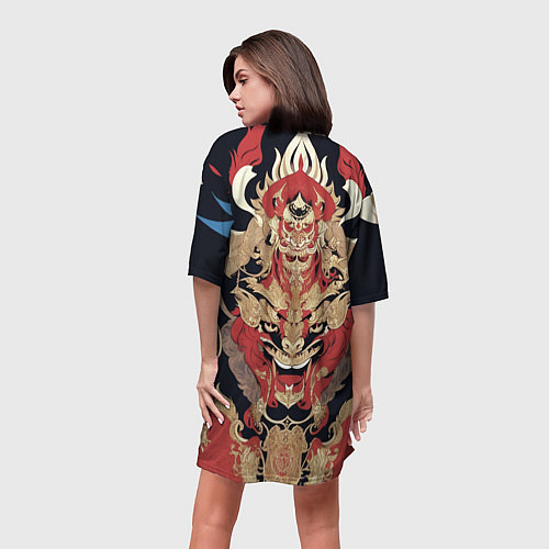 Женская длинная футболка Татуировка дух дракона / 3D-принт – фото 4