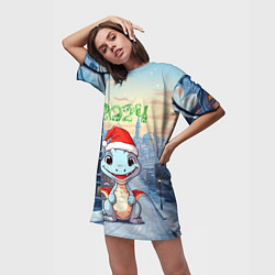 Футболка женская длинная Праздничный дракон 2024, цвет: 3D-принт — фото 2