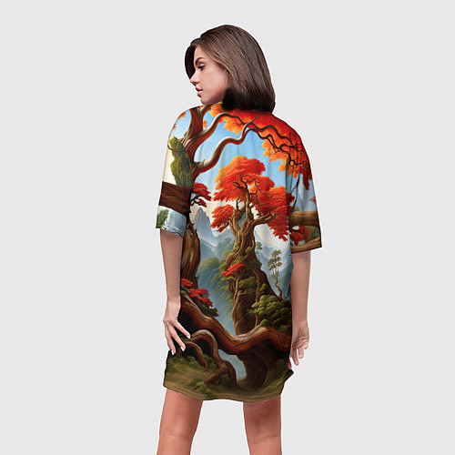 Женская длинная футболка Зеленый деревянный дракон / 3D-принт – фото 4