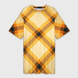 Футболка женская длинная Желтая шотландская клетка, цвет: 3D-принт