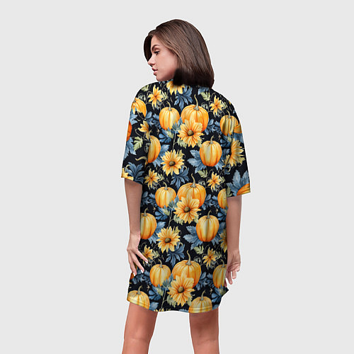 Женская длинная футболка Паттерн тыквы и цветы / 3D-принт – фото 4