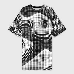 Женская длинная футболка Чёрно белый точечный абстрактный фон