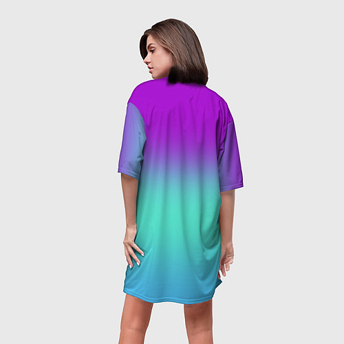 Женская длинная футболка Фиолетовый бирюзовый голубой неоновый градиент / 3D-принт – фото 4