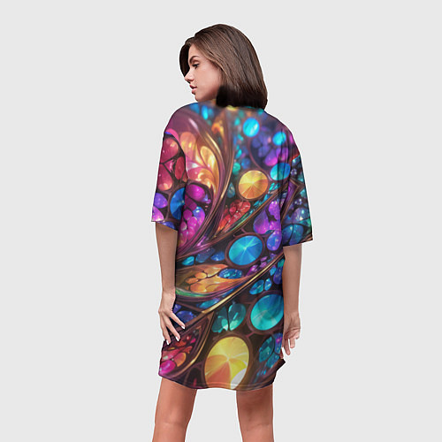 Женская длинная футболка Яркий абстрактный фрактальный узор / 3D-принт – фото 4