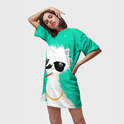 Футболка женская длинная Лама - альпака на чиле, цвет: 3D-принт — фото 2