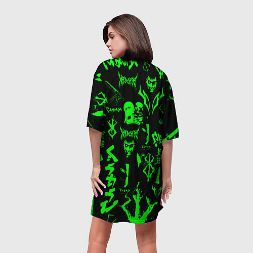 Женская длинная футболка Berserk neon green / 3D-принт – фото 4