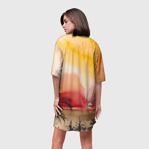 Женская длинная футболка Тропический закат акварель / 3D-принт – фото 4
