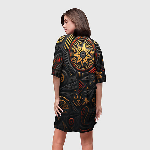 Женская длинная футболка Абстрактный узор в славянской стилистике / 3D-принт – фото 4