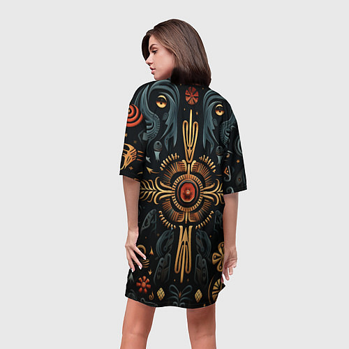 Женская длинная футболка Паттерн в славянской стилистике / 3D-принт – фото 4