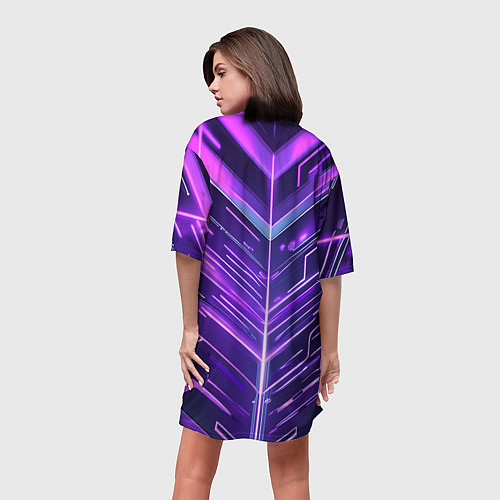 Женская длинная футболка Фиолетовые неон полосы киберпанк / 3D-принт – фото 4