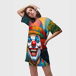 Футболка женская длинная Нейросеть - Хэллоуин безумный клоун, цвет: 3D-принт — фото 2