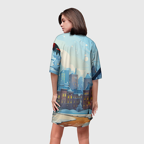 Женская длинная футболка Новогодний город / 3D-принт – фото 4