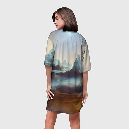 Женская длинная футболка Нейросеть - азиатская Мона Лиза / 3D-принт – фото 4