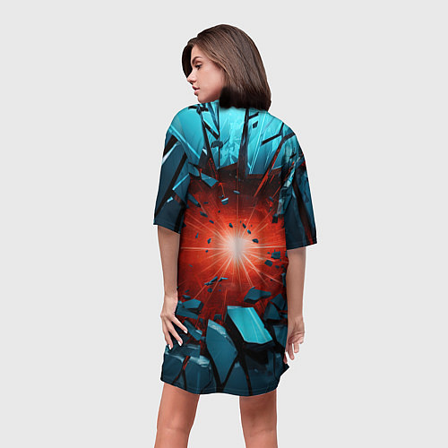Женская длинная футболка Взрыв бирюзовых камней / 3D-принт – фото 4