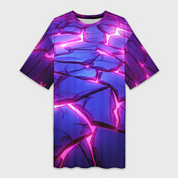 Женская длинная футболка Неоновые фиолетовые камни со свечением