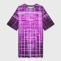 Футболка женская длинная Фиолетовые неоновые полосы киберпанк, цвет: 3D-принт