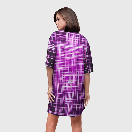 Женская длинная футболка Фиолетовые неоновые полосы киберпанк / 3D-принт – фото 4