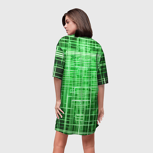 Женская длинная футболка Зелёные неоновые полосы киберпанк / 3D-принт – фото 4