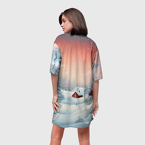 Женская длинная футболка Погружение в зимнюю атмосферу / 3D-принт – фото 4