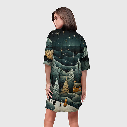 Женская длинная футболка Зима в городе ожидание праздника / 3D-принт – фото 4