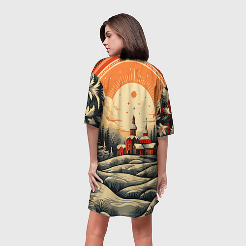 Женская длинная футболка Белоснежные сугробы и зимние забавы / 3D-принт – фото 4