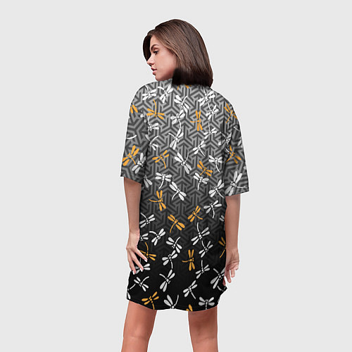 Женская длинная футболка Стрекозы поверх графики / 3D-принт – фото 4