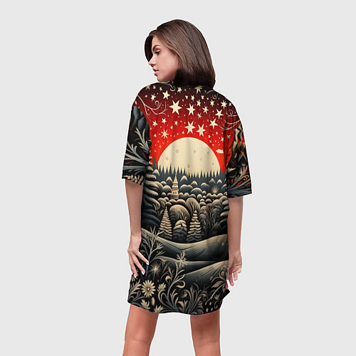 Женская длинная футболка Новогодняя сказка зимний рисунок / 3D-принт – фото 4