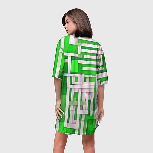 Женская длинная футболка Полосы на зелёном фоне / 3D-принт – фото 4