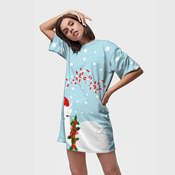 Футболка женская длинная Лама в роли Санта Клауса, цвет: 3D-принт — фото 2