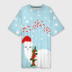 Женская длинная футболка Лама в роли Санта Клауса