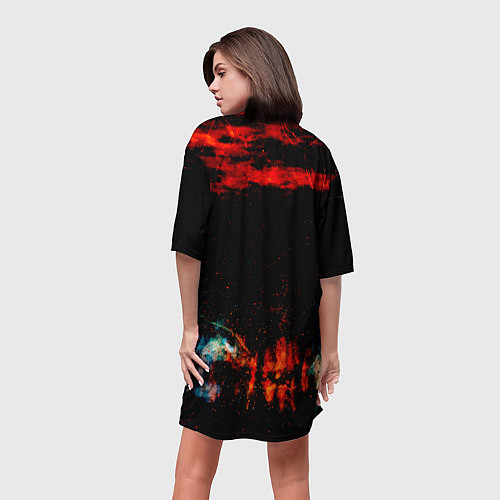 Женская длинная футболка Красные облака / 3D-принт – фото 4