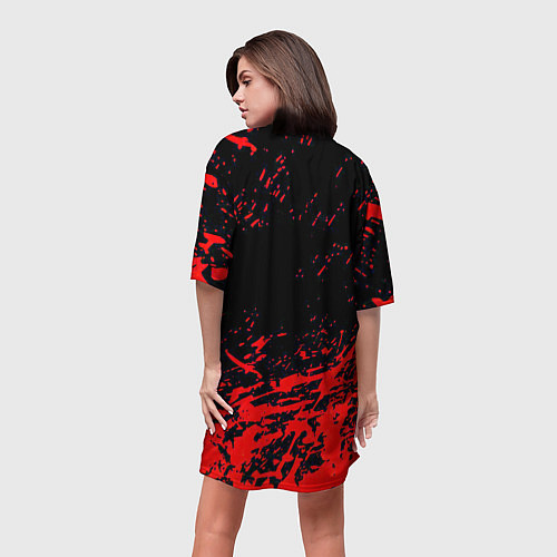 Женская длинная футболка Анархия красные абстрактные краски / 3D-принт – фото 4
